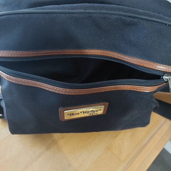 Vintage Bon Voyage Paris Carry On Trave Bag- Black with Brown Trim - Picture 4 of 10